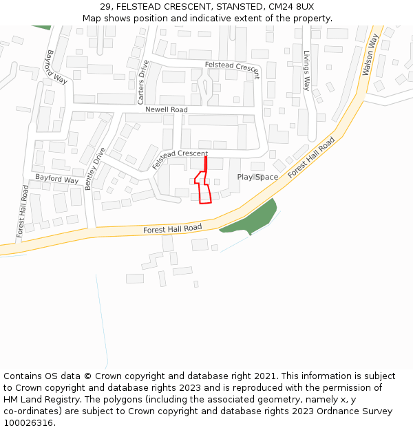 29, FELSTEAD CRESCENT, STANSTED, CM24 8UX: Location map and indicative extent of plot