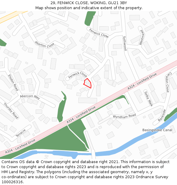 29, FENWICK CLOSE, WOKING, GU21 3BY: Location map and indicative extent of plot