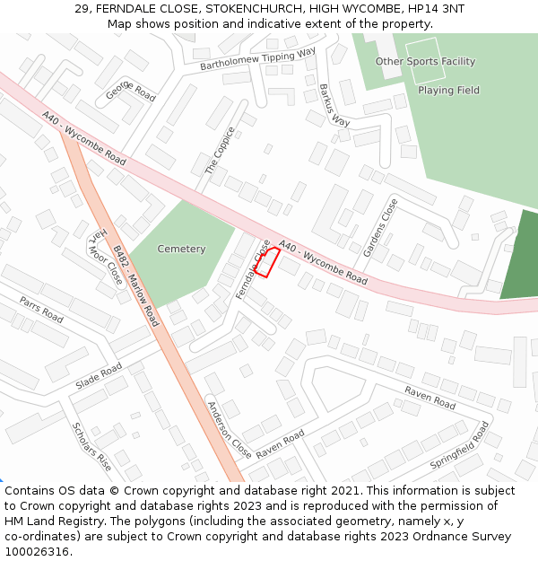 29, FERNDALE CLOSE, STOKENCHURCH, HIGH WYCOMBE, HP14 3NT: Location map and indicative extent of plot