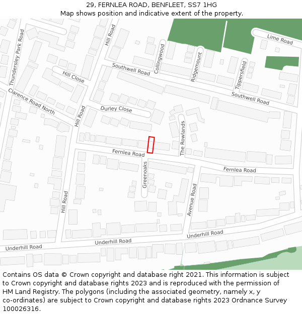 29, FERNLEA ROAD, BENFLEET, SS7 1HG: Location map and indicative extent of plot