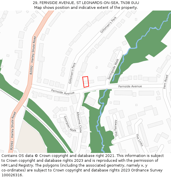 29, FERNSIDE AVENUE, ST LEONARDS-ON-SEA, TN38 0UU: Location map and indicative extent of plot