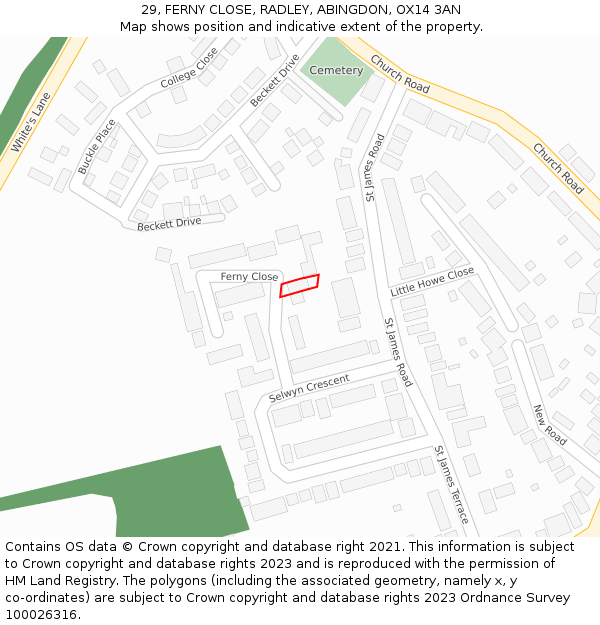 29, FERNY CLOSE, RADLEY, ABINGDON, OX14 3AN: Location map and indicative extent of plot