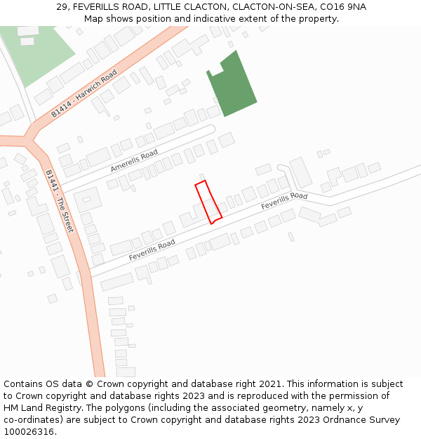 29, FEVERILLS ROAD, LITTLE CLACTON, CLACTON-ON-SEA, CO16 9NA: Location map and indicative extent of plot