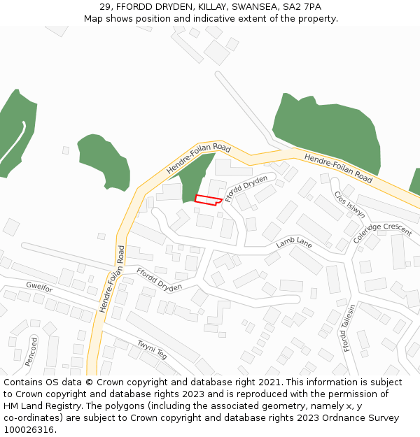 29, FFORDD DRYDEN, KILLAY, SWANSEA, SA2 7PA: Location map and indicative extent of plot