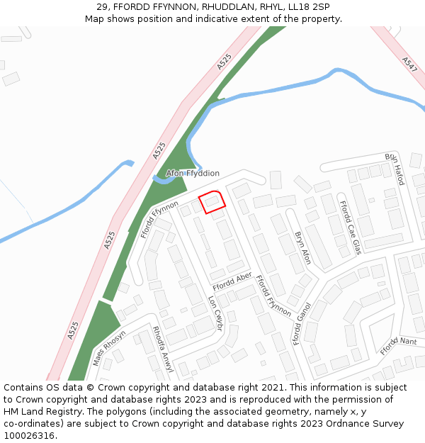 29, FFORDD FFYNNON, RHUDDLAN, RHYL, LL18 2SP: Location map and indicative extent of plot