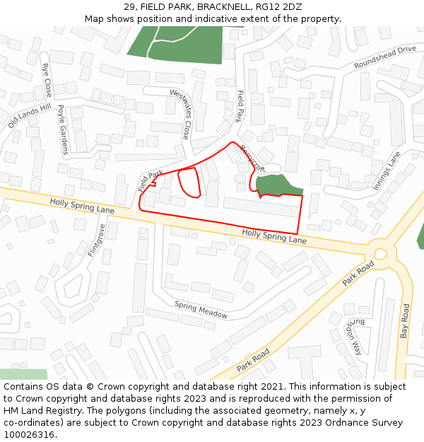 29, FIELD PARK, BRACKNELL, RG12 2DZ: Location map and indicative extent of plot