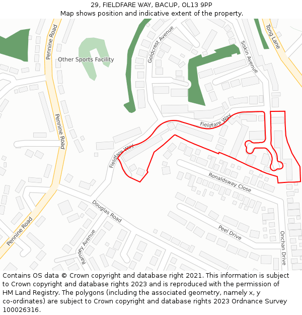 29, FIELDFARE WAY, BACUP, OL13 9PP: Location map and indicative extent of plot