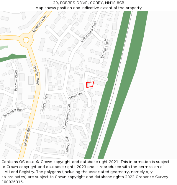 29, FORBES DRIVE, CORBY, NN18 8SR: Location map and indicative extent of plot