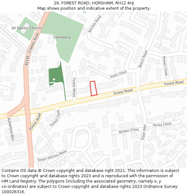 29, FOREST ROAD, HORSHAM, RH12 4HJ: Location map and indicative extent of plot