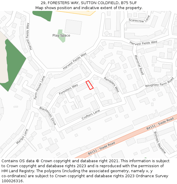 29, FORESTERS WAY, SUTTON COLDFIELD, B75 5UF: Location map and indicative extent of plot