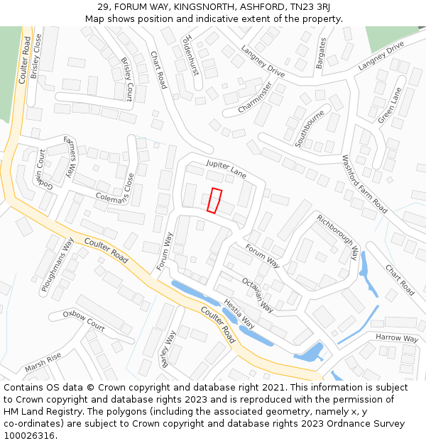 29, FORUM WAY, KINGSNORTH, ASHFORD, TN23 3RJ: Location map and indicative extent of plot