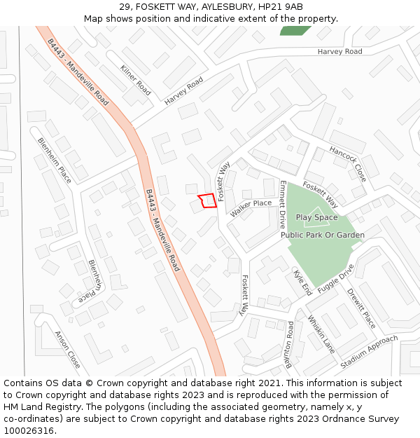 29, FOSKETT WAY, AYLESBURY, HP21 9AB: Location map and indicative extent of plot