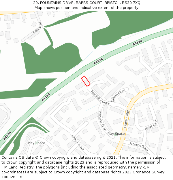 29, FOUNTAINS DRIVE, BARRS COURT, BRISTOL, BS30 7XQ: Location map and indicative extent of plot