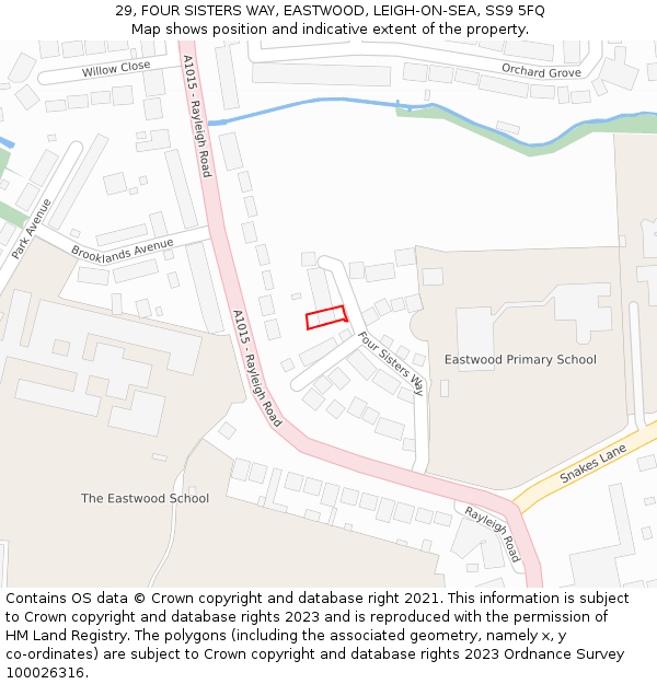 29, FOUR SISTERS WAY, EASTWOOD, LEIGH-ON-SEA, SS9 5FQ: Location map and indicative extent of plot