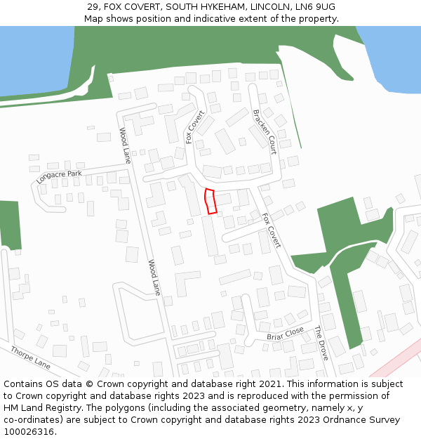 29, FOX COVERT, SOUTH HYKEHAM, LINCOLN, LN6 9UG: Location map and indicative extent of plot