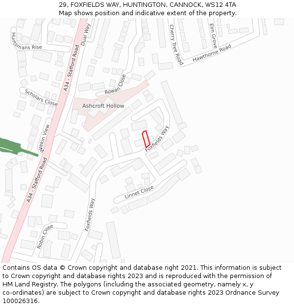 29, FOXFIELDS WAY, HUNTINGTON, CANNOCK, WS12 4TA: Location map and indicative extent of plot