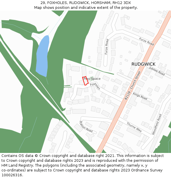 29, FOXHOLES, RUDGWICK, HORSHAM, RH12 3DX: Location map and indicative extent of plot