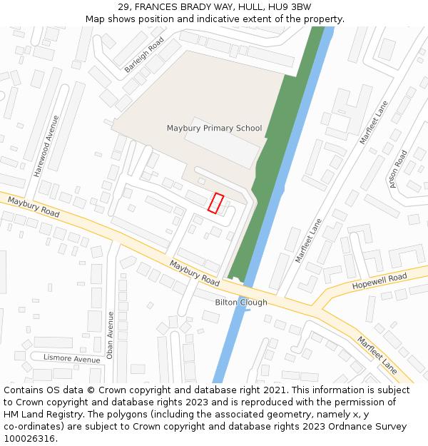 29, FRANCES BRADY WAY, HULL, HU9 3BW: Location map and indicative extent of plot