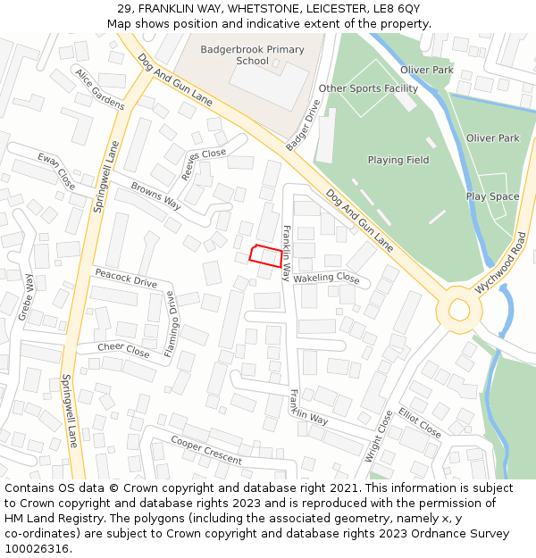 29, FRANKLIN WAY, WHETSTONE, LEICESTER, LE8 6QY: Location map and indicative extent of plot