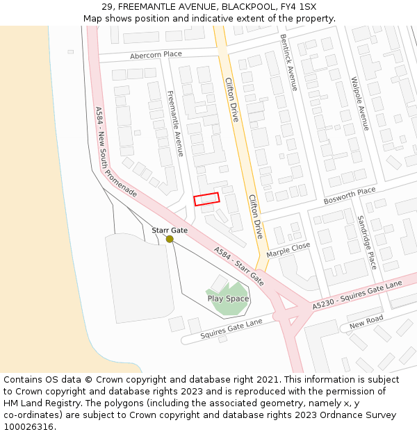 29, FREEMANTLE AVENUE, BLACKPOOL, FY4 1SX: Location map and indicative extent of plot