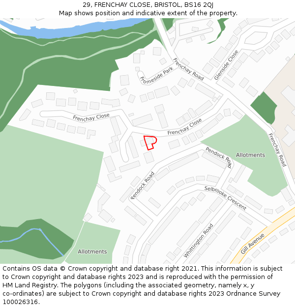29, FRENCHAY CLOSE, BRISTOL, BS16 2QJ: Location map and indicative extent of plot