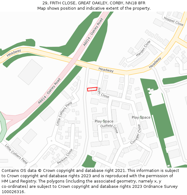 29, FRITH CLOSE, GREAT OAKLEY, CORBY, NN18 8FR: Location map and indicative extent of plot