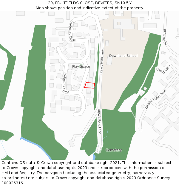 29, FRUITFIELDS CLOSE, DEVIZES, SN10 5JY: Location map and indicative extent of plot