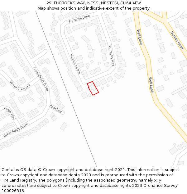 29, FURROCKS WAY, NESS, NESTON, CH64 4EW: Location map and indicative extent of plot