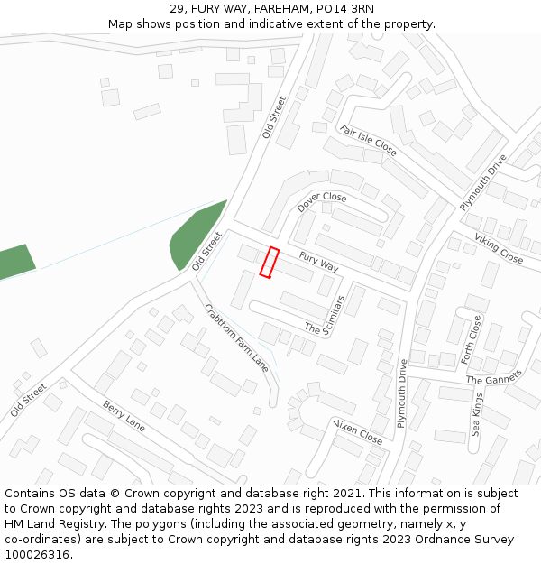 29, FURY WAY, FAREHAM, PO14 3RN: Location map and indicative extent of plot