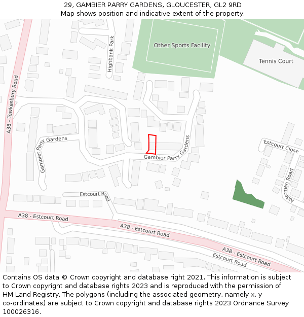 29, GAMBIER PARRY GARDENS, GLOUCESTER, GL2 9RD: Location map and indicative extent of plot