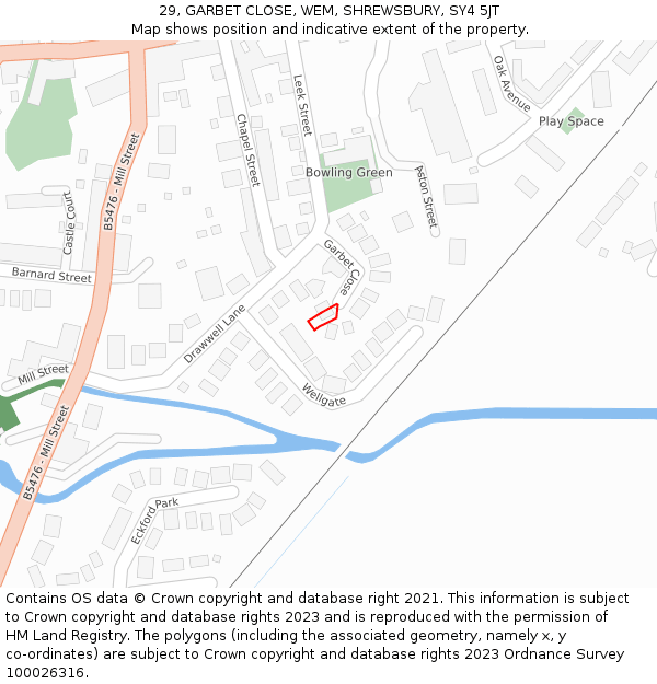 29, GARBET CLOSE, WEM, SHREWSBURY, SY4 5JT: Location map and indicative extent of plot