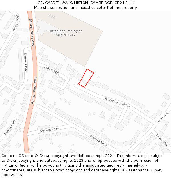 29, GARDEN WALK, HISTON, CAMBRIDGE, CB24 9HH: Location map and indicative extent of plot