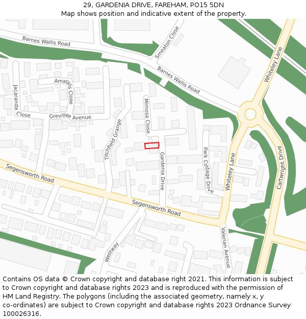 29, GARDENIA DRIVE, FAREHAM, PO15 5DN: Location map and indicative extent of plot