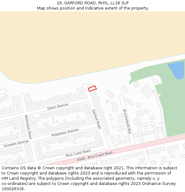 29, GARFORD ROAD, RHYL, LL18 3UF: Location map and indicative extent of plot