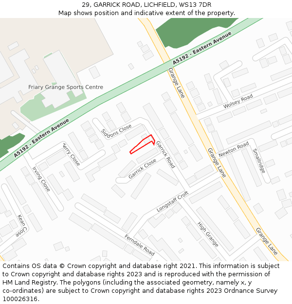29, GARRICK ROAD, LICHFIELD, WS13 7DR: Location map and indicative extent of plot