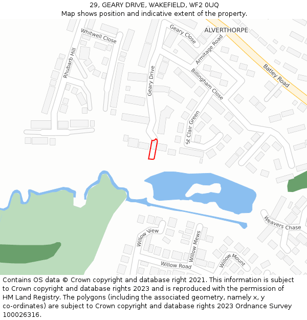 29, GEARY DRIVE, WAKEFIELD, WF2 0UQ: Location map and indicative extent of plot