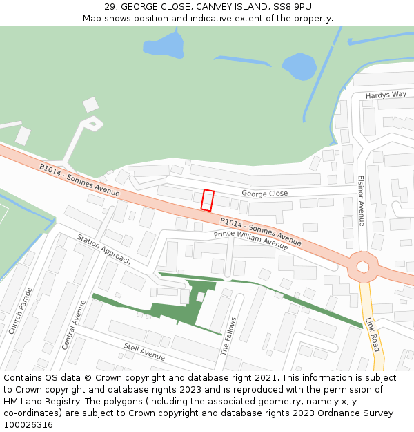 29, GEORGE CLOSE, CANVEY ISLAND, SS8 9PU: Location map and indicative extent of plot
