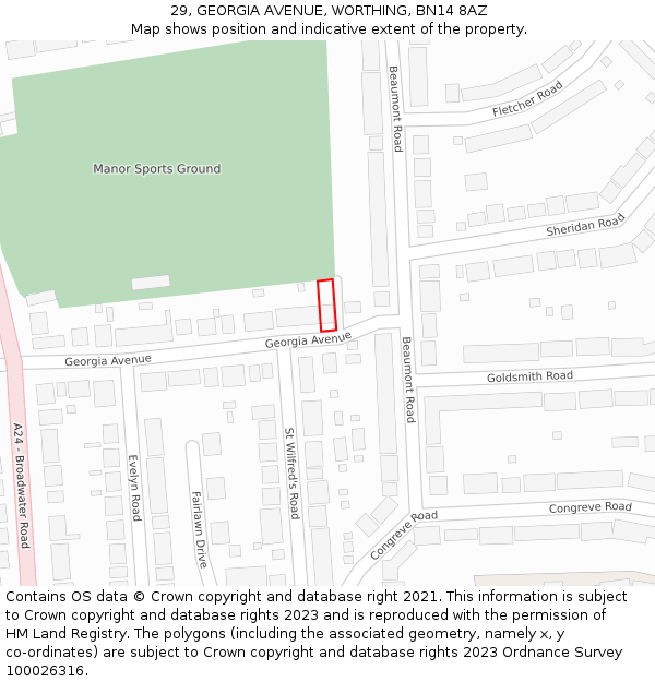 29, GEORGIA AVENUE, WORTHING, BN14 8AZ: Location map and indicative extent of plot