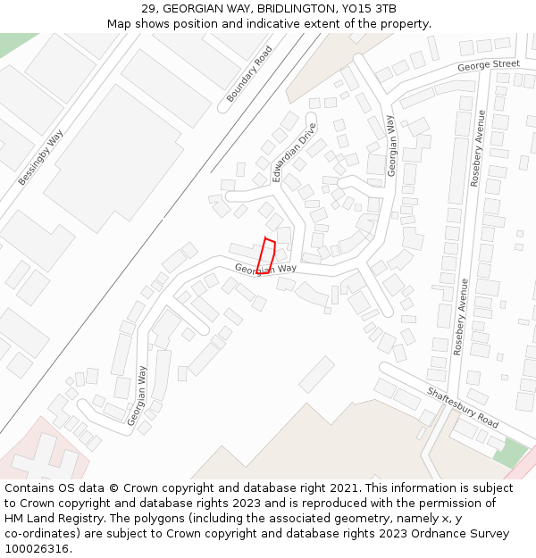 29, GEORGIAN WAY, BRIDLINGTON, YO15 3TB: Location map and indicative extent of plot