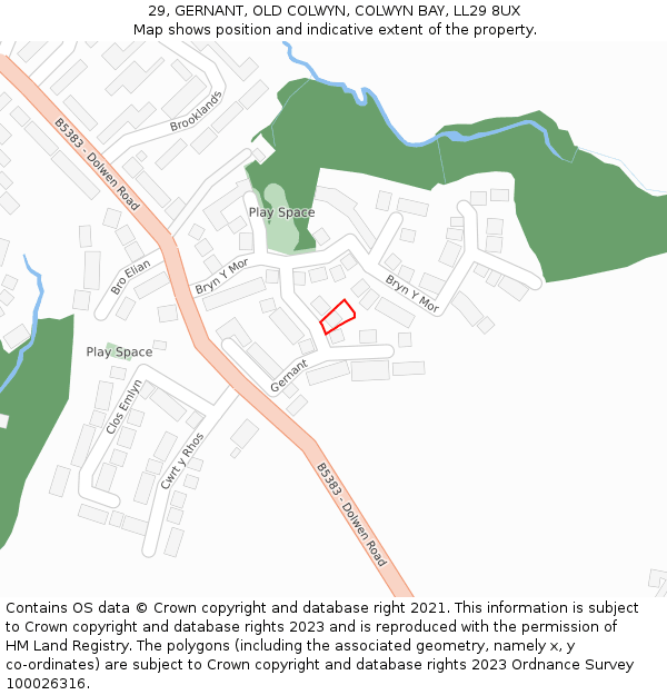 29, GERNANT, OLD COLWYN, COLWYN BAY, LL29 8UX: Location map and indicative extent of plot