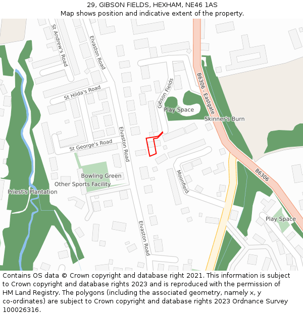 29, GIBSON FIELDS, HEXHAM, NE46 1AS: Location map and indicative extent of plot