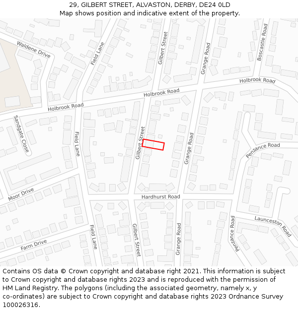 29, GILBERT STREET, ALVASTON, DERBY, DE24 0LD: Location map and indicative extent of plot