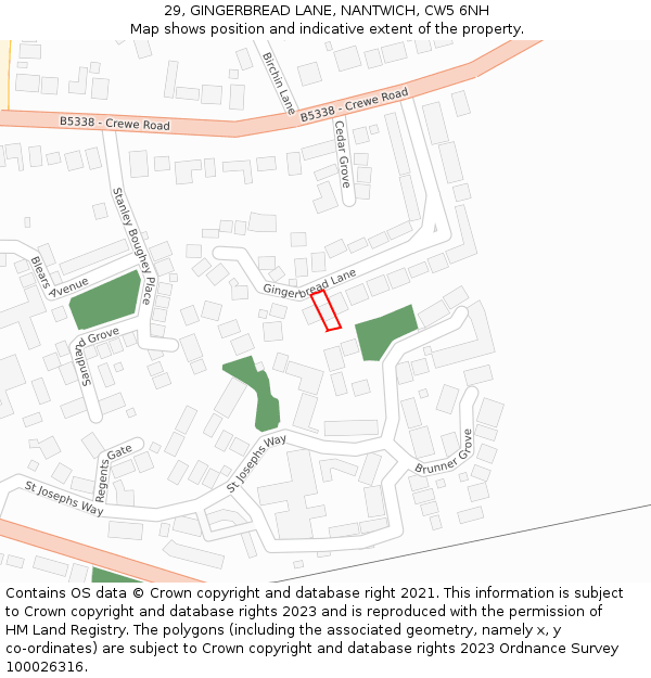 29, GINGERBREAD LANE, NANTWICH, CW5 6NH: Location map and indicative extent of plot