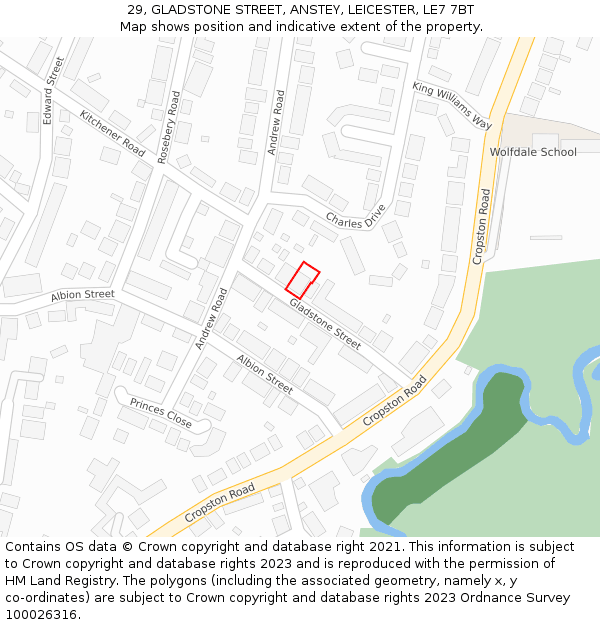 29, GLADSTONE STREET, ANSTEY, LEICESTER, LE7 7BT: Location map and indicative extent of plot