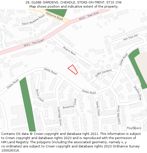 29, GLEBE GARDENS, CHEADLE, STOKE-ON-TRENT, ST10 1YW: Location map and indicative extent of plot