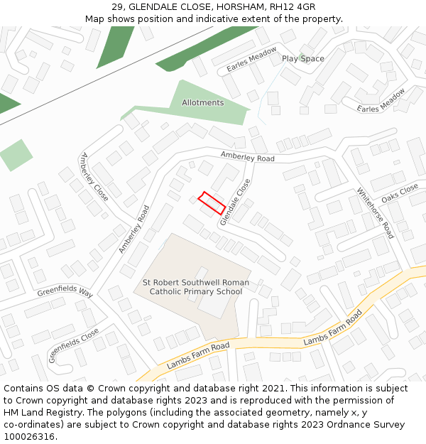 29, GLENDALE CLOSE, HORSHAM, RH12 4GR: Location map and indicative extent of plot
