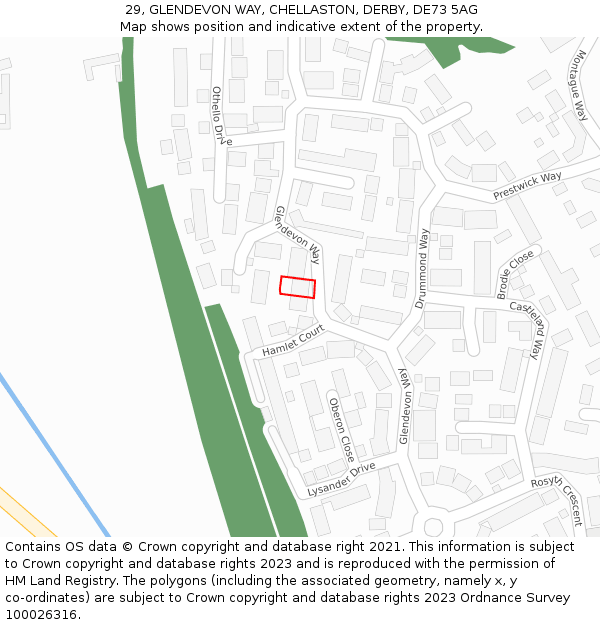 29, GLENDEVON WAY, CHELLASTON, DERBY, DE73 5AG: Location map and indicative extent of plot