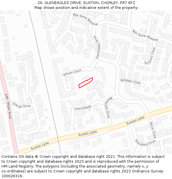 29, GLENEAGLES DRIVE, EUXTON, CHORLEY, PR7 6FZ: Location map and indicative extent of plot