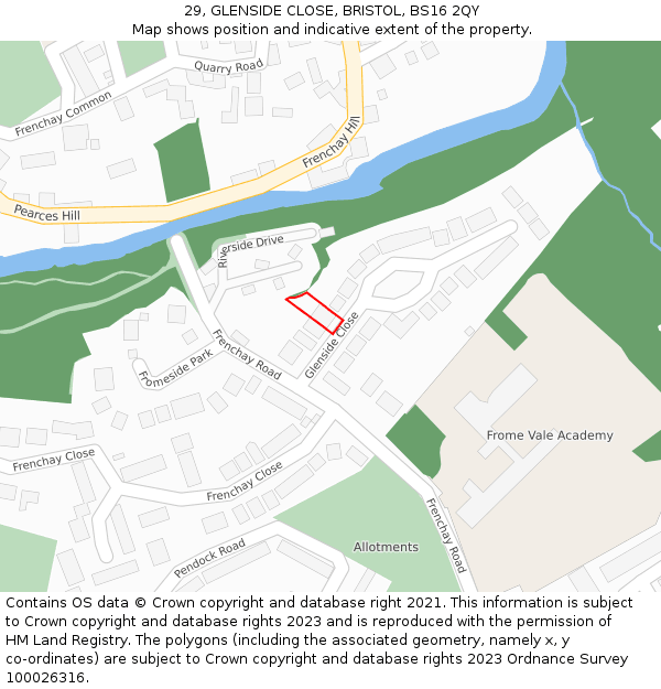 29, GLENSIDE CLOSE, BRISTOL, BS16 2QY: Location map and indicative extent of plot