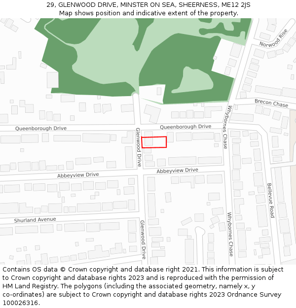 29, GLENWOOD DRIVE, MINSTER ON SEA, SHEERNESS, ME12 2JS: Location map and indicative extent of plot